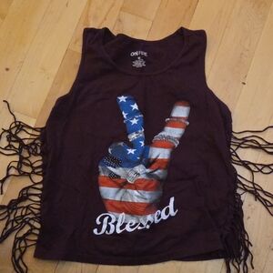 On Fire Dark Brown Tank Top with American Flag Design